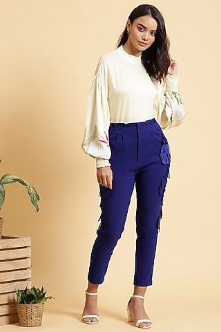 Off White Floral Printed Blouse by RADKA