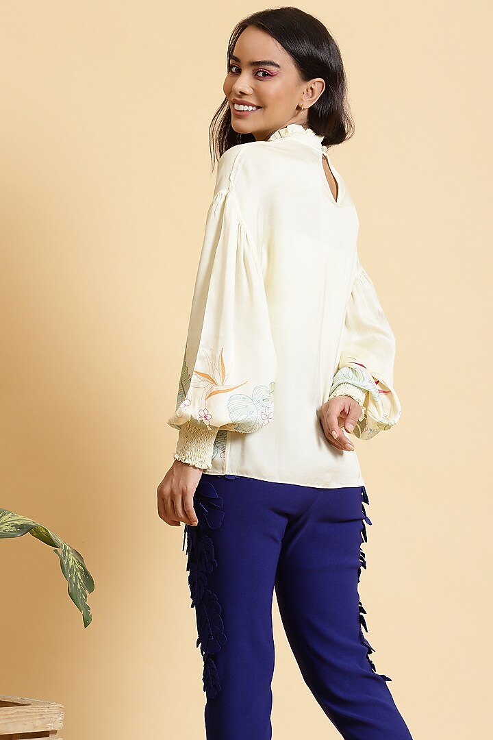 Off White Floral Printed Blouse by RADKA at Pernia's Pop Up Shop