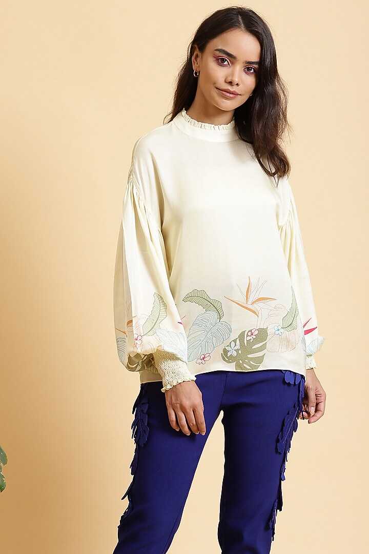 Off White Floral Printed Blouse by RADKA at Pernia's Pop Up Shop