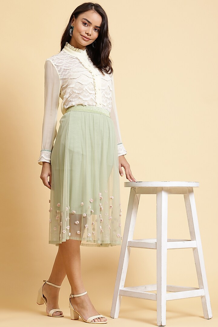 Pista Green Net Sheer Skirt by RADKA