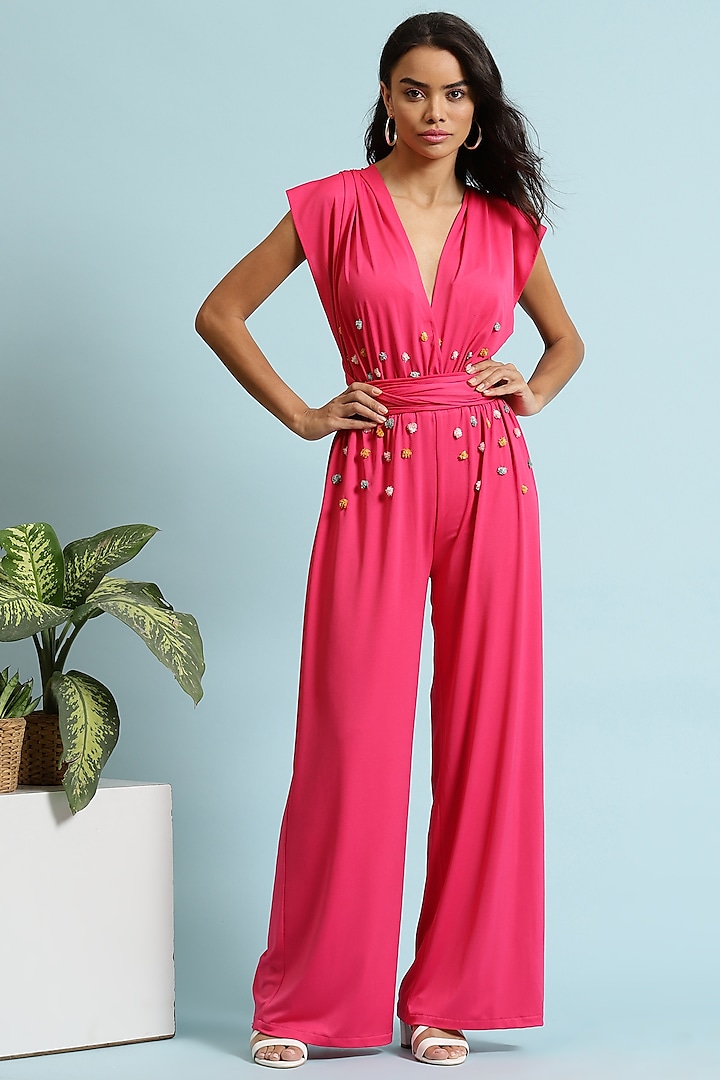 Magenta Hand Embroidered Jumpsuit Design by RADKA at Pernia's Pop Up ...