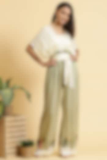 Pista Green & Off White Jumpsuit by RADKA at Pernia's Pop Up Shop
