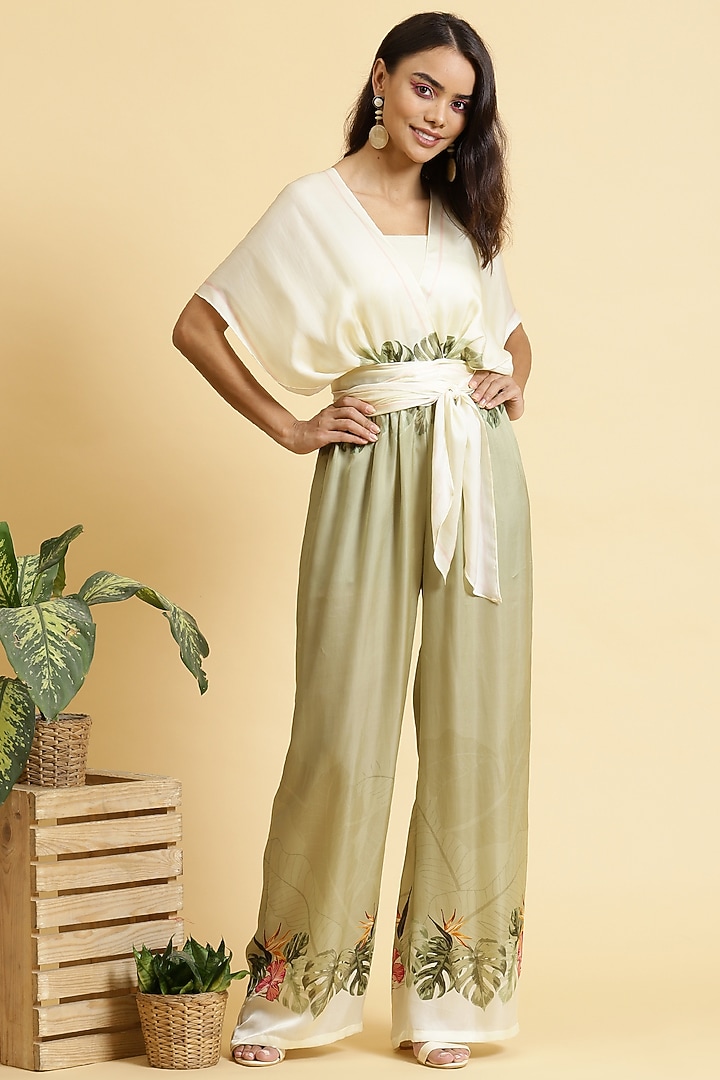 Pista Green & Off White Jumpsuit by RADKA at Pernia's Pop Up Shop
