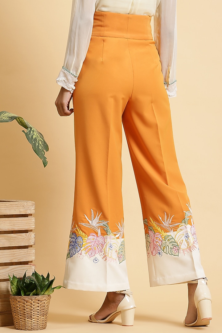 Rust & Off White Embroidered Palazzo by RADKA at Pernia's Pop Up Shop