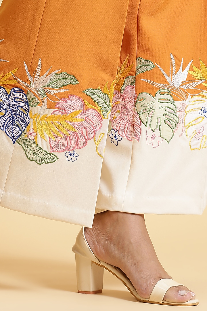 Rust & Off White Embroidered Palazzo by RADKA at Pernia's Pop Up Shop