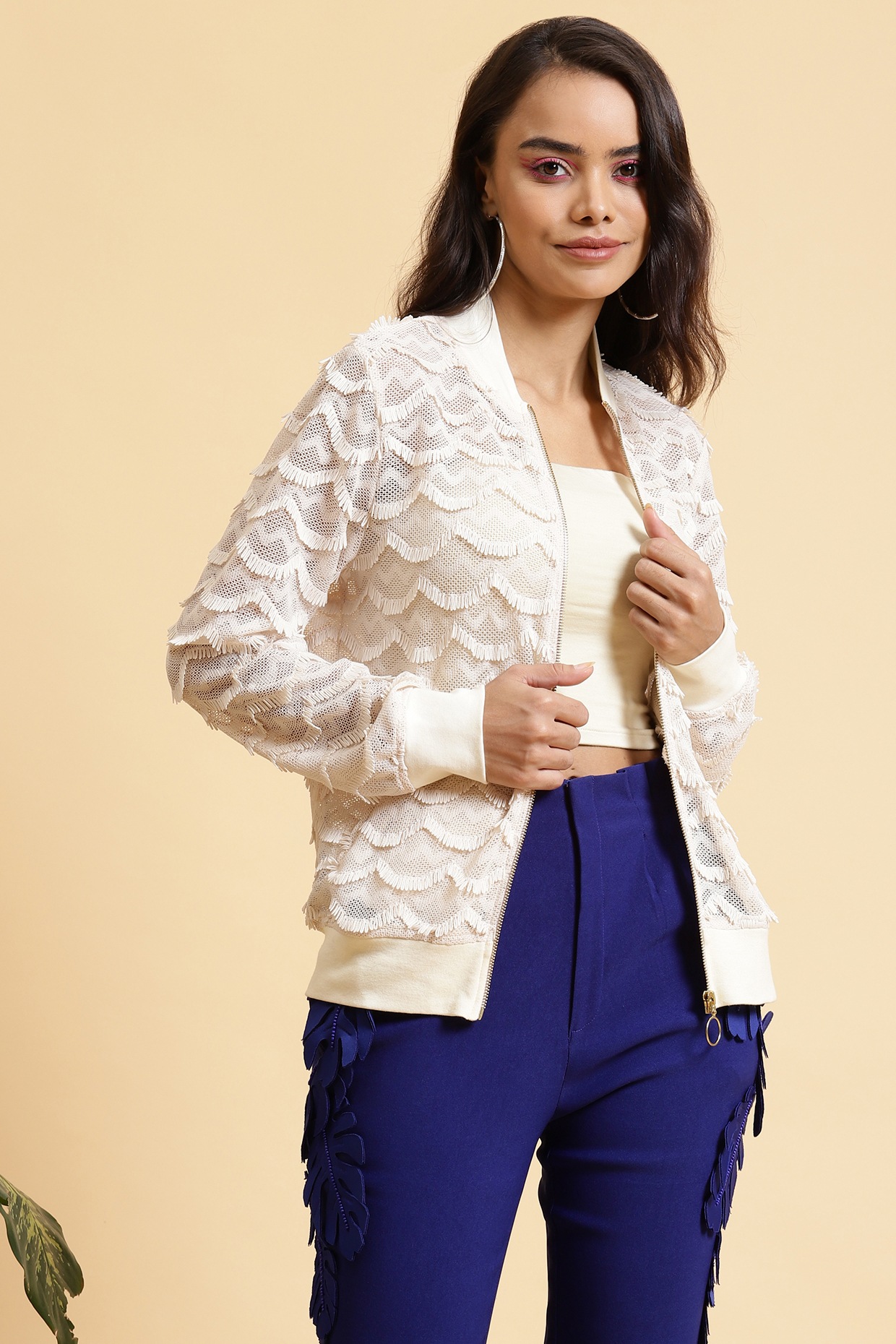 Buy WHITE LOOSE POLYESTER HOODED JACKET for Women Online in India