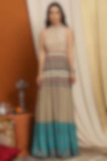 Multi-Colored Crepe Satin Maxi Summer Dress by RADKA at Pernia's Pop Up Shop