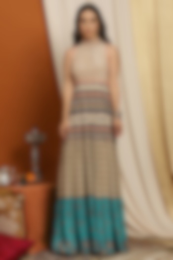 Multi-Colored Crepe Satin Maxi Dress by RADKA