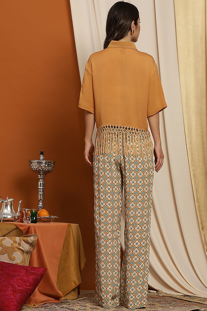 Mustard Crepe Satin Crop Top by RADKA at Pernia's Pop Up Shop