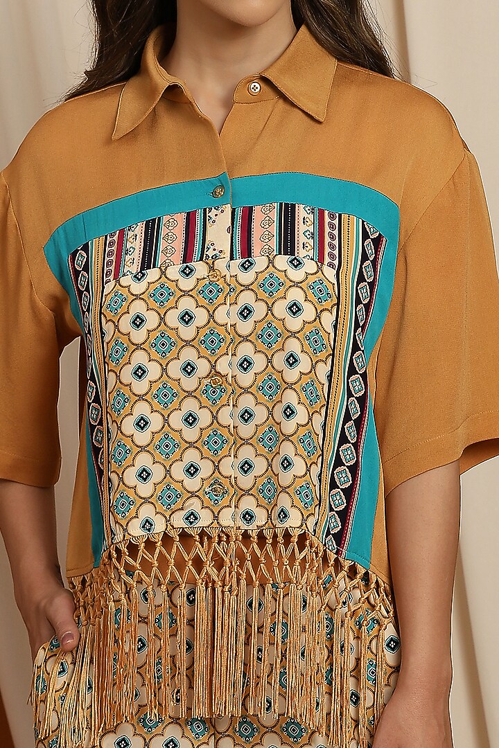 Mustard Crepe Satin Crop Top by RADKA at Pernia's Pop Up Shop