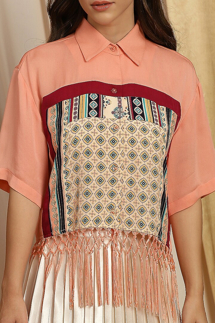 Coral Crepe Satin Crop Top by RADKA at Pernia's Pop Up Shop