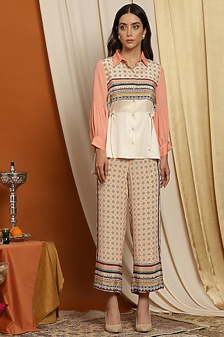 Coral Georgette Printed Shirt by RADKA