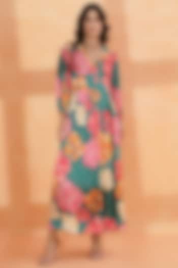 Multi-Colored Crepe Satin Printed Maxi Dress by RADKA