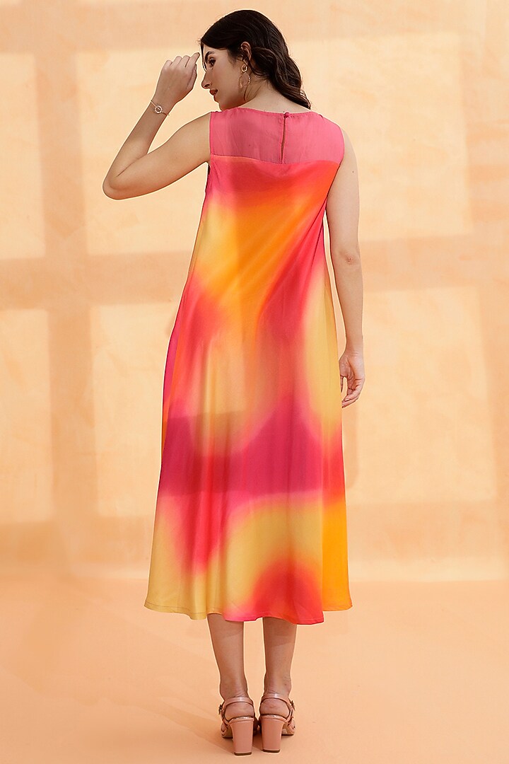 Multi-Colored Viscose Satin Printed Midi Summer Dress by RADKA at Pernia's Pop Up Shop