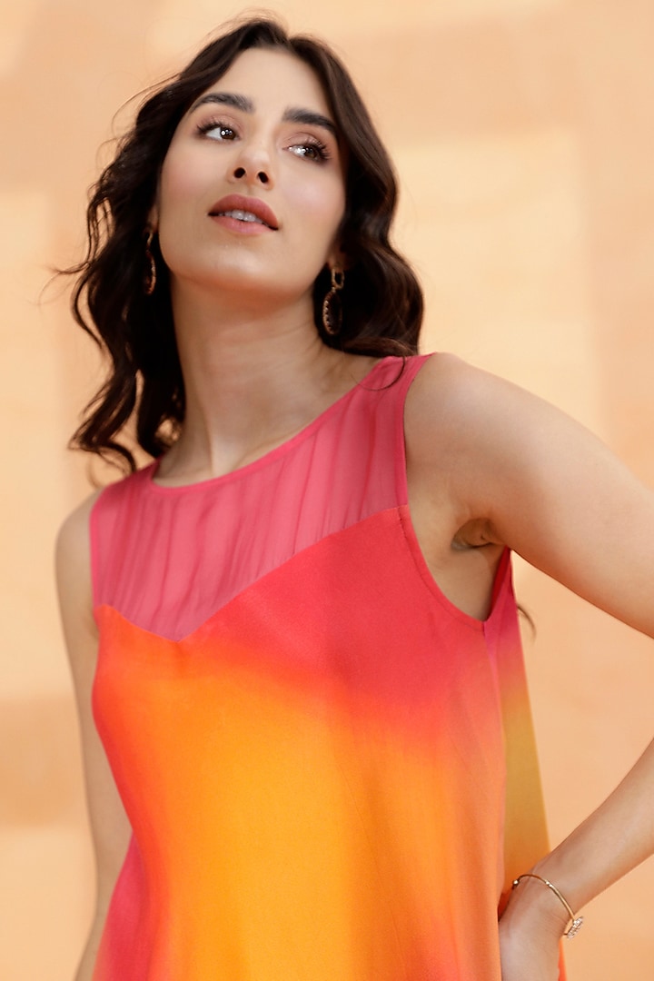 Multi-Colored Viscose Satin Printed Midi Summer Dress by RADKA at Pernia's Pop Up Shop