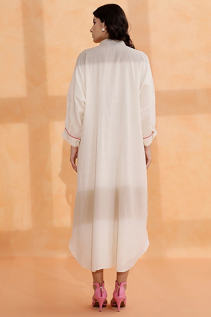 Off-White Chinon Silk Floral Embroidered Summer Shirt Dress by RADKA at Pernia's Pop Up Shop