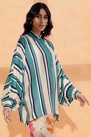 Multi-Colored Viscose Satin Printed Shirt by RADKA