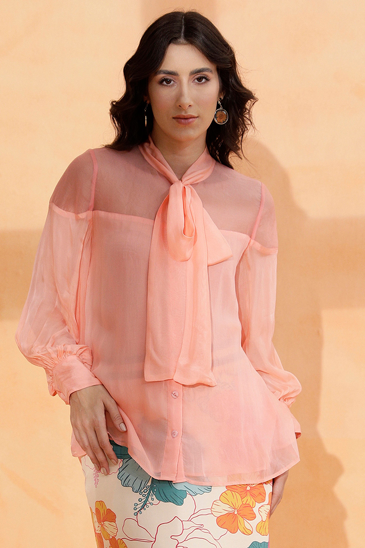 Peach Pearl Flat Chiffon Blouse by RADKA