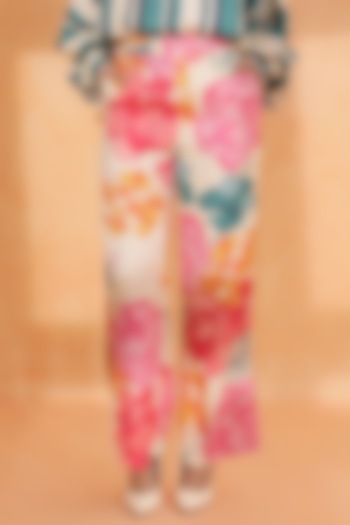 Multi-Colored Crepe Satin Printed Trousers by RADKA
