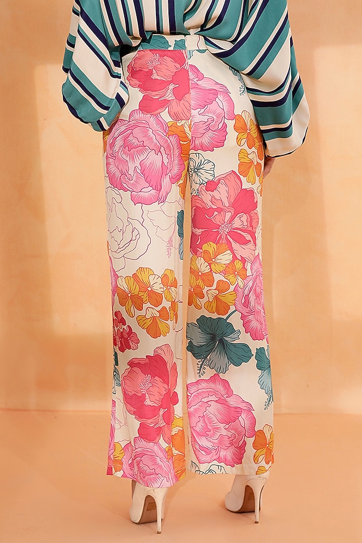 Multi-Colored Crepe Satin Printed Trousers by RADKA at Pernia's Pop Up Shop