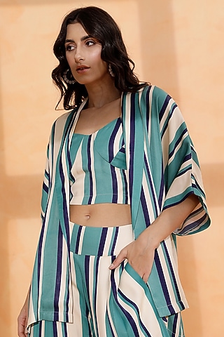 Multi-Colored Viscose Satin Printed Kimono Coverup by RADKA