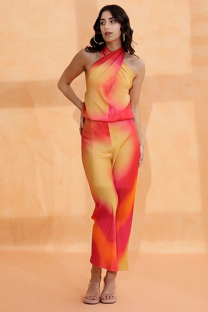 Multi-Colored Viscose Dull Satin Printed Jumpsuit by RADKA
