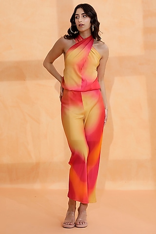 Multi-Colored Viscose Dull Satin Printed Jumpsuit by RADKA