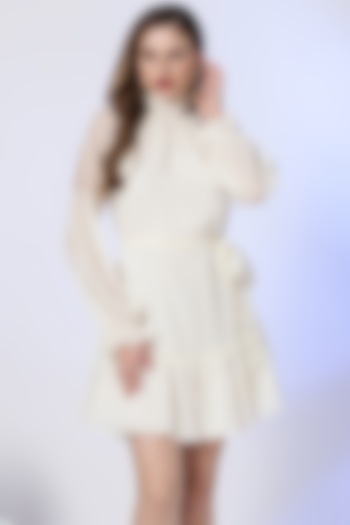 Off-White Georgette Mini Dress by RADKA