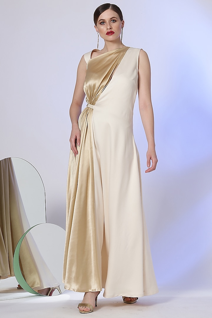 Gold & Ivory Polyester Gown by RADKA