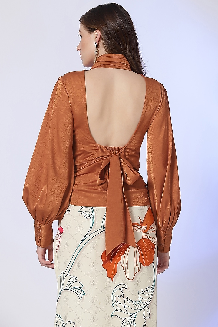 Chocolate Brown Micro Satin Top by RADKA at Pernia's Pop Up Shop