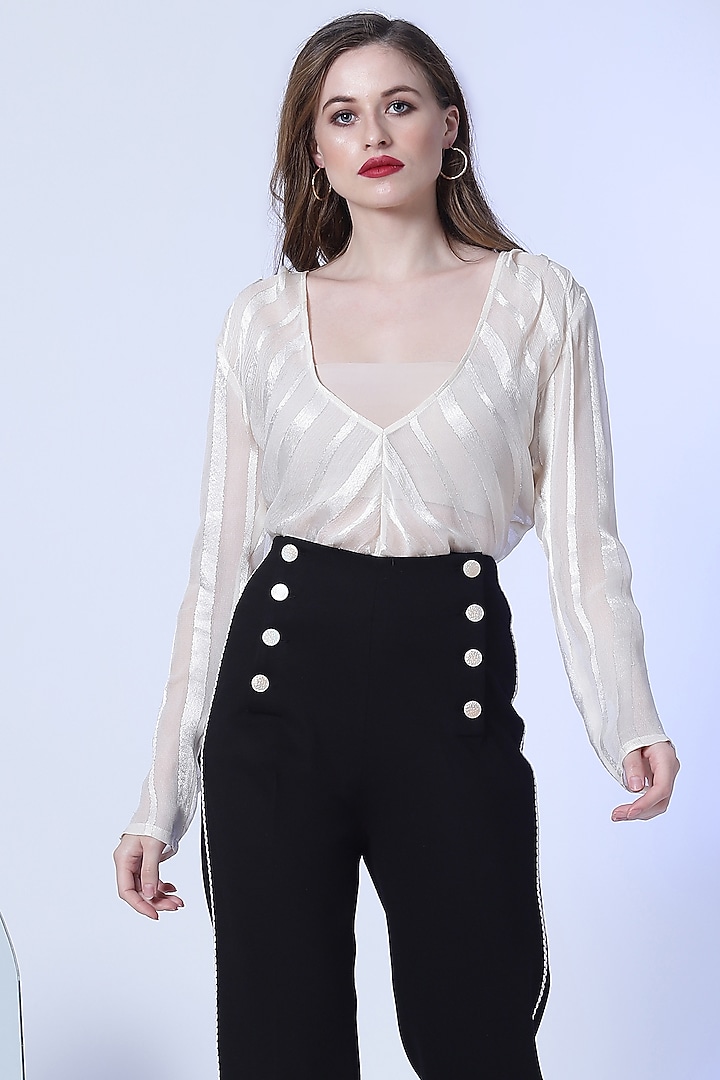Off-White Sheer Bodysuit by RADKA at Pernia's Pop Up Shop