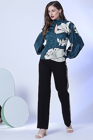 Teal Floral Printed Top by RADKA