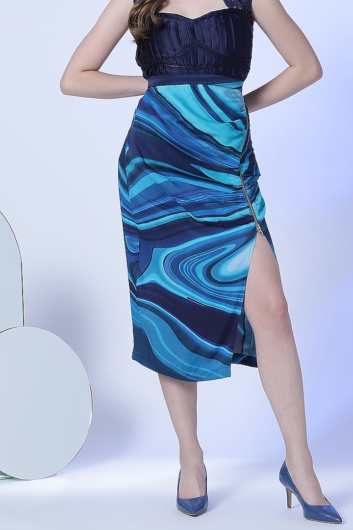 Blue Marble Printed Skirt by RADKA