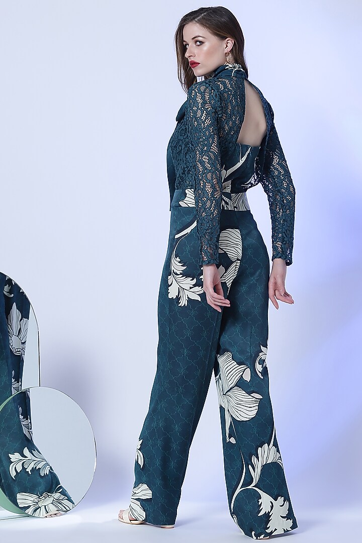 Teal Floral Printed Jumpsuit by RADKA at Pernia's Pop Up Shop