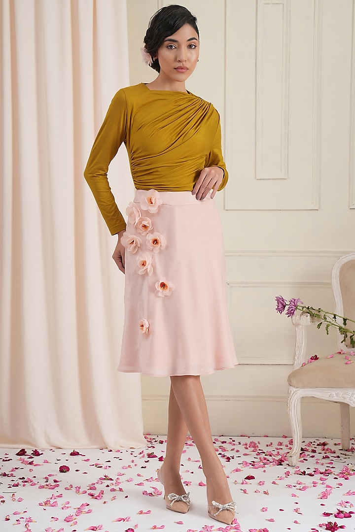 Powder Pink Suede Satin Funnel Skirt by RADKA
