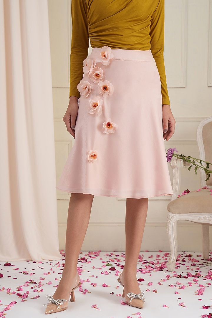 Powder Pink Suede Satin Funnel Skirt by RADKA at Pernia's Pop Up Shop