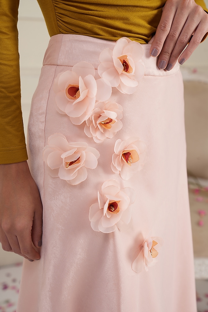Powder Pink Suede Satin Funnel Skirt by RADKA at Pernia's Pop Up Shop