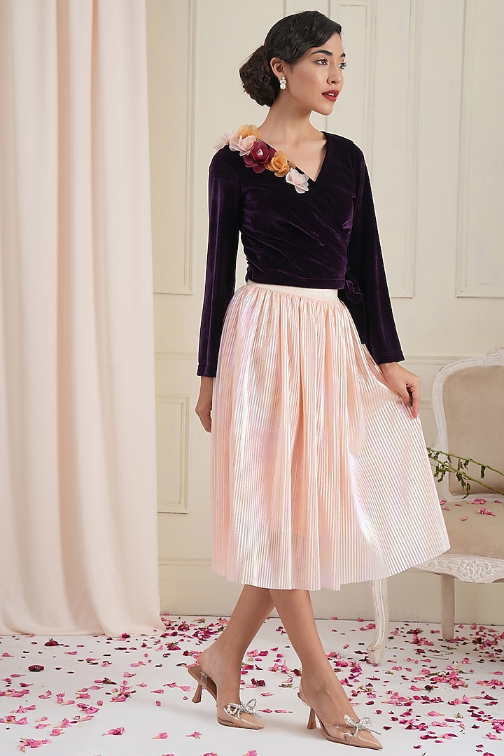Salmon Pink Crinkle Holographic Skirt by RADKA