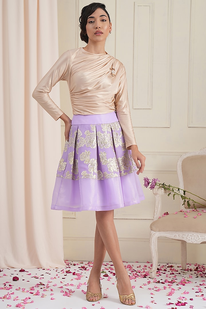 Lavender Jacquard Organza Pleated Skirt by RADKA