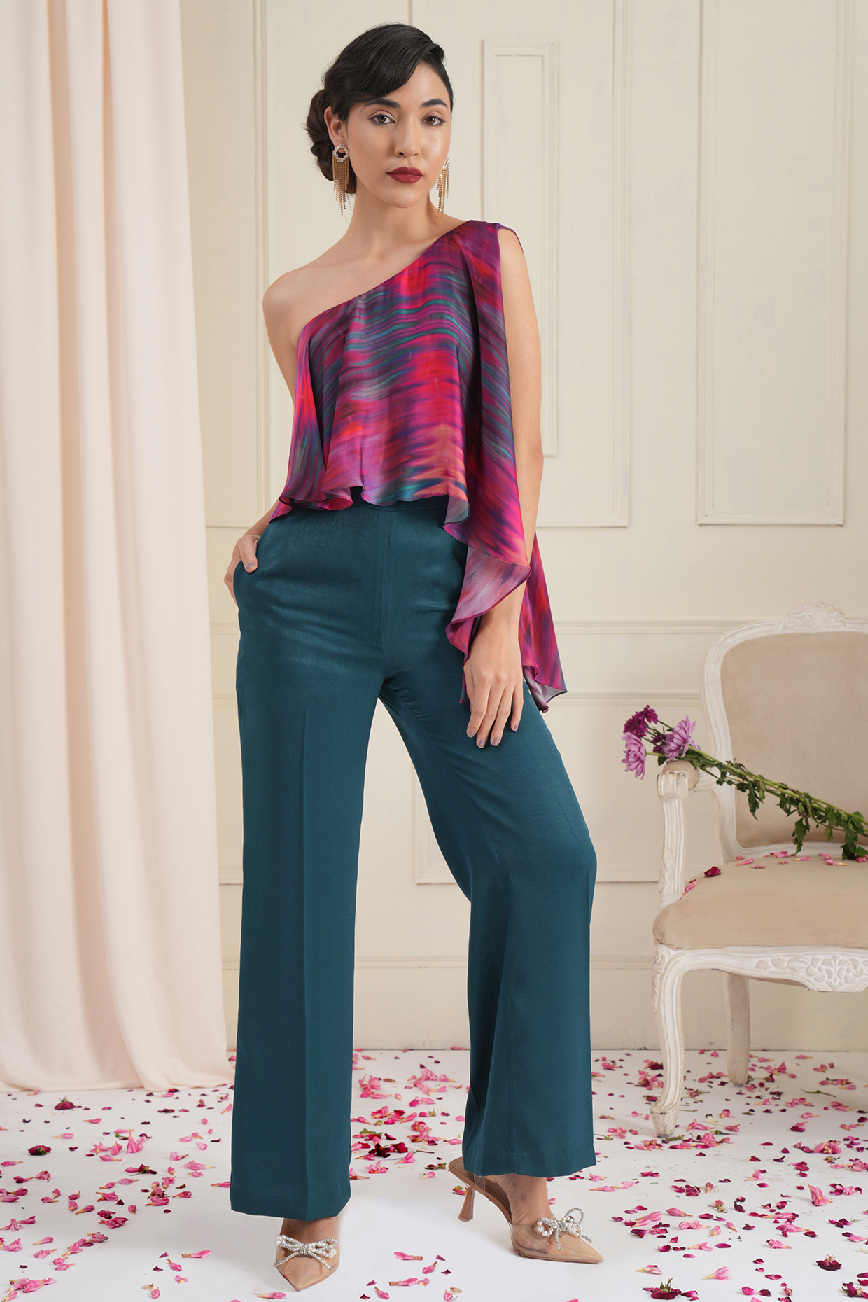 Multi-Colored Ikat Draped Jumpsuit by RADKA
