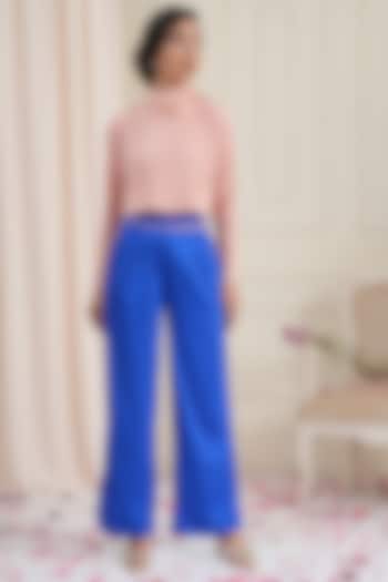 Electric Blue Satin Flared Pants by RADKA