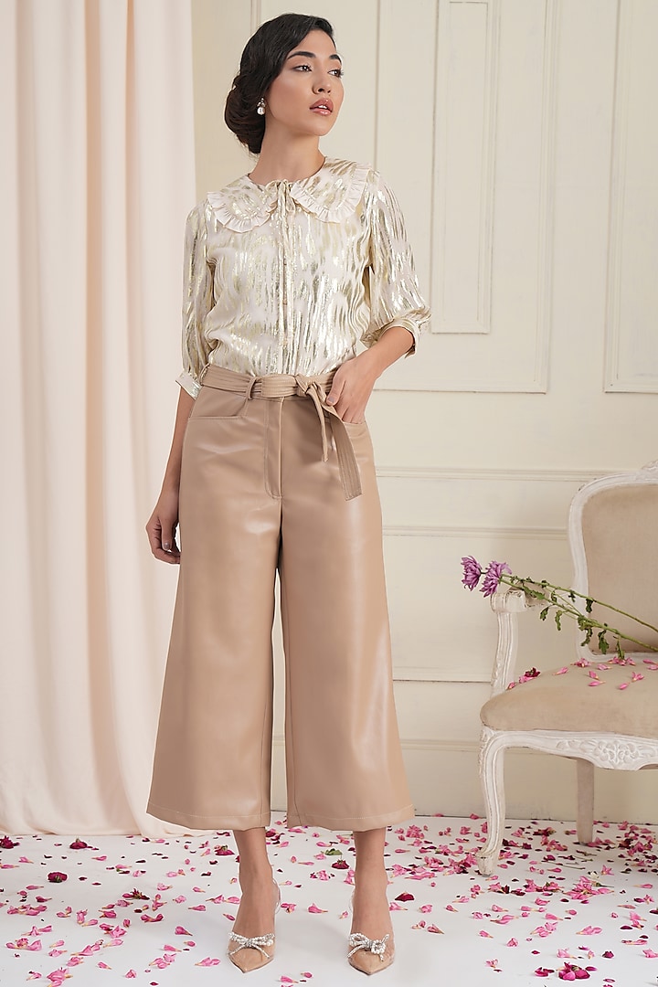 Beige Leather Flared Pants by RADKA