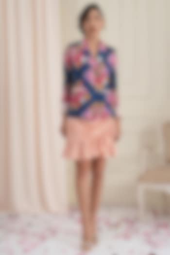 Azure Blue Floral Printed Jacket by RADKA at Pernia's Pop Up Shop