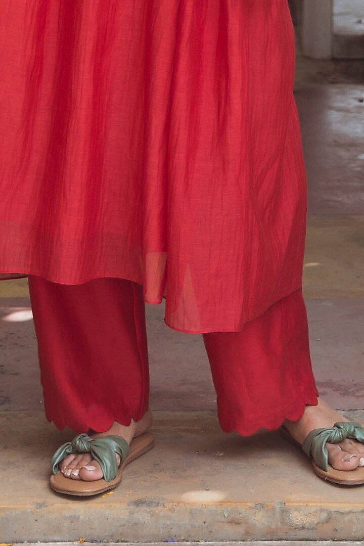Red Soft Chanderi Hand Embroidered Tunic Set by Raiman at Pernia's Pop Up Shop