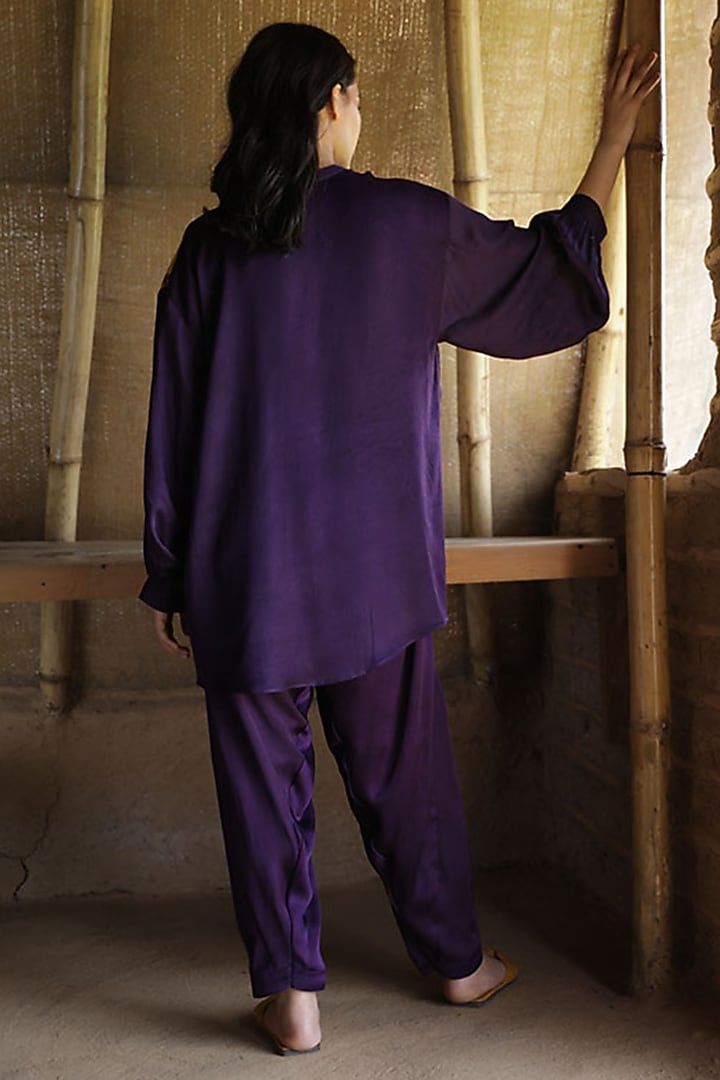 Purple Modal Satin Patchwork Embroidered Kurta Set by Raiman at Pernia's Pop Up Shop
