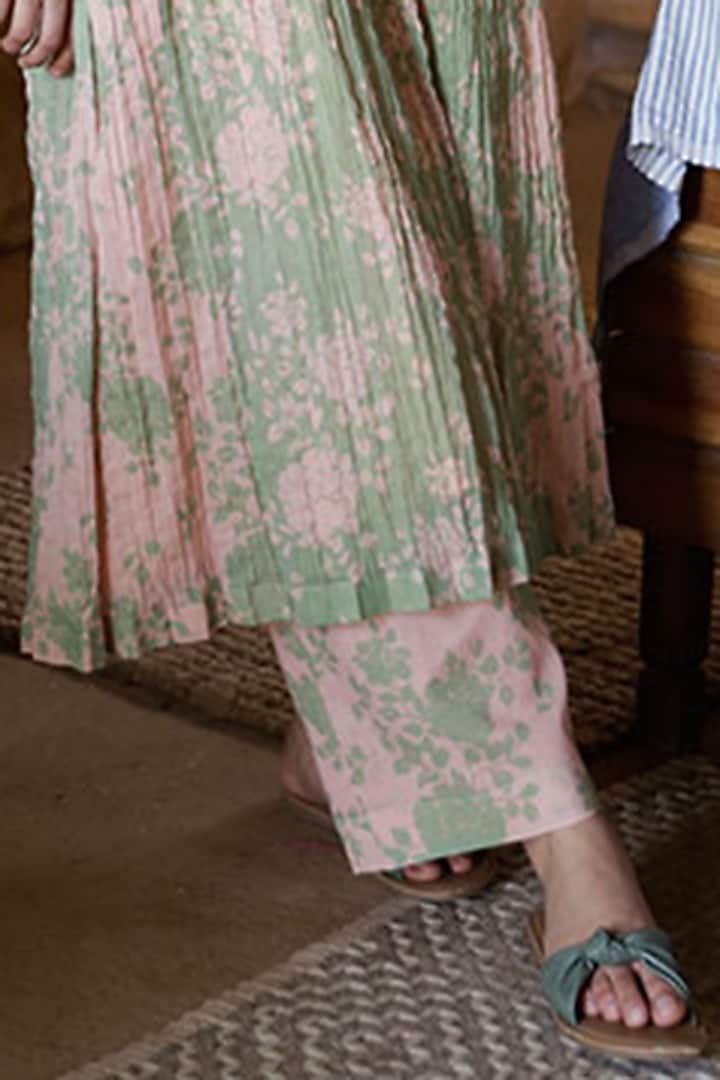 Sage Green & Shell Pink Cotton Embroidered Tunic Set by Raiman at Pernia's Pop Up Shop