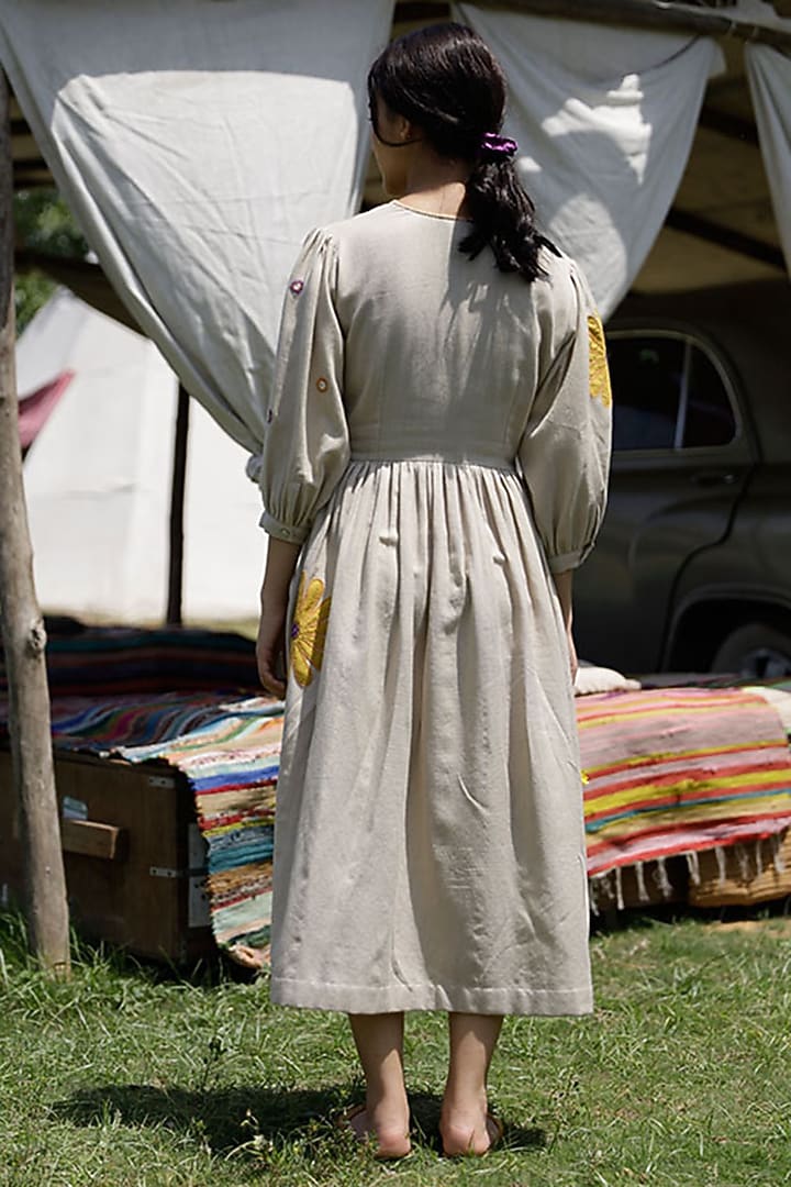 Sand Grey Handloom Cotton Embroidered Wrap Summer Dress by Raiman at Pernia's Pop Up Shop
