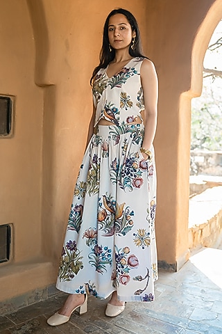 Off-White Cotton Printed Co-Ord Set by Raiman