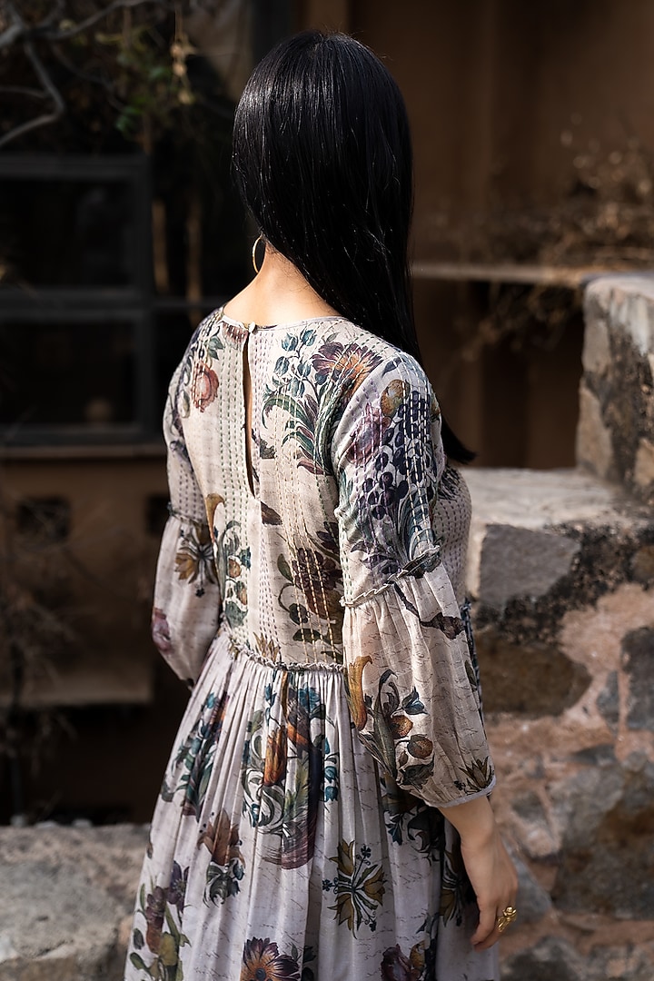 Sage Grey Gauze Cotton Floral Hand Painted Summer Dress by Raiman at Pernia's Pop Up Shop