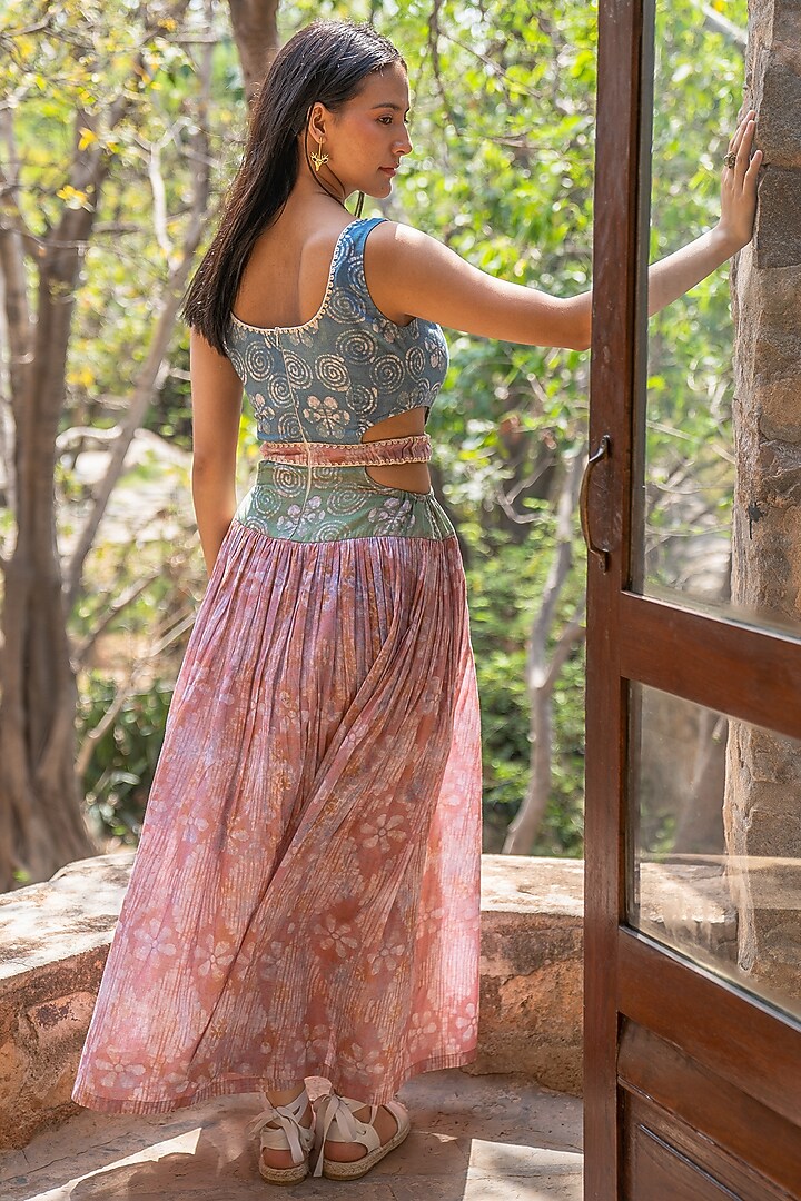 Multi-Colored Cotton Printed & Hand Embroidered Maxi Summer Dress by Raiman at Pernia's Pop Up Shop